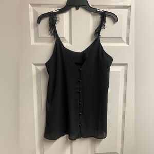 💕 2 For $10 NWOT No Brand Black Tank W/ Buttons And Lace Size Small